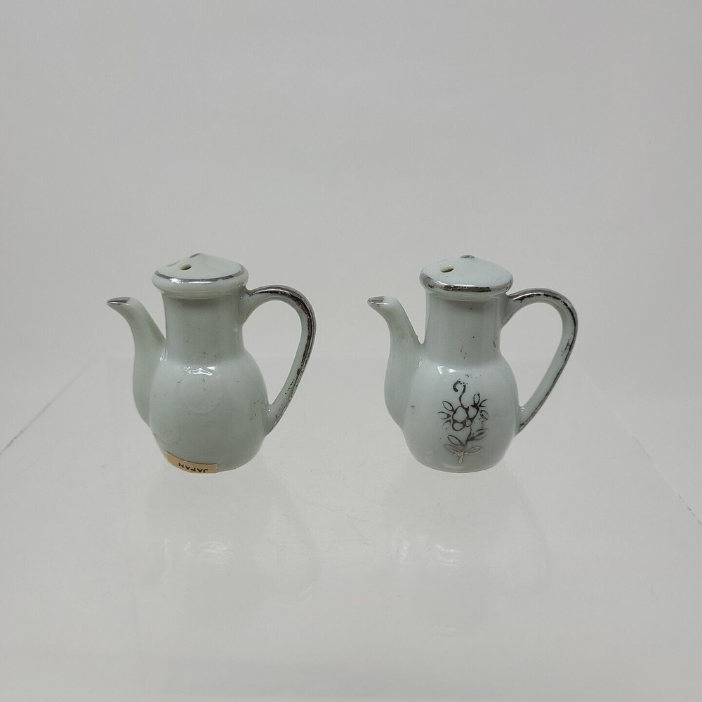 Vintage MCM Mini Salt & Pepper Teapots Pitchers Hand Painted Floral Japan EUC